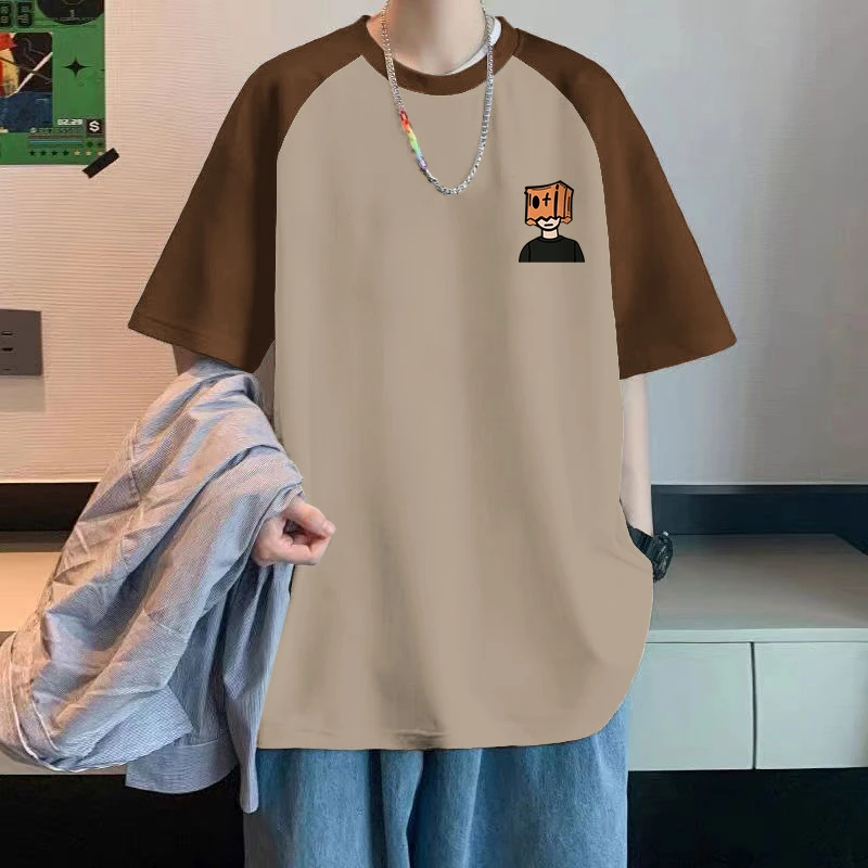 韩版文艺痞帅慵懒风设计阳光氛围感休闲百搭大码2-300斤纯棉短袖T