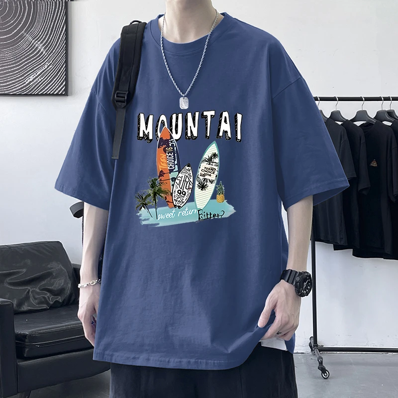 个性别致上衣夏季重磅100%纯棉短袖大码宽松胖子潮流半袖男士上衣