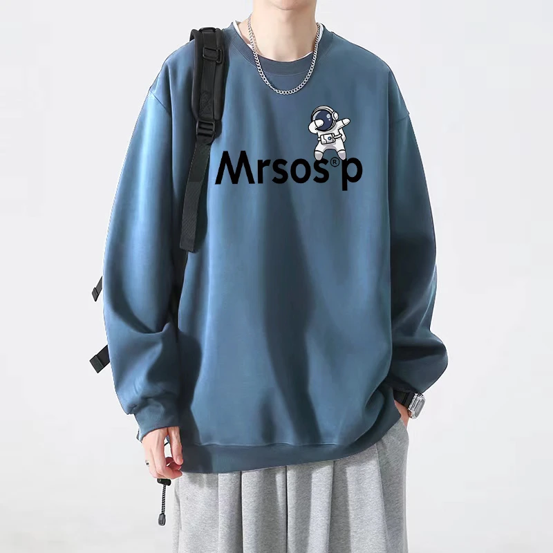 美式休闲加绒保暖重磅大码200斤男装宽松胖子百搭秋冬款圆领卫衣