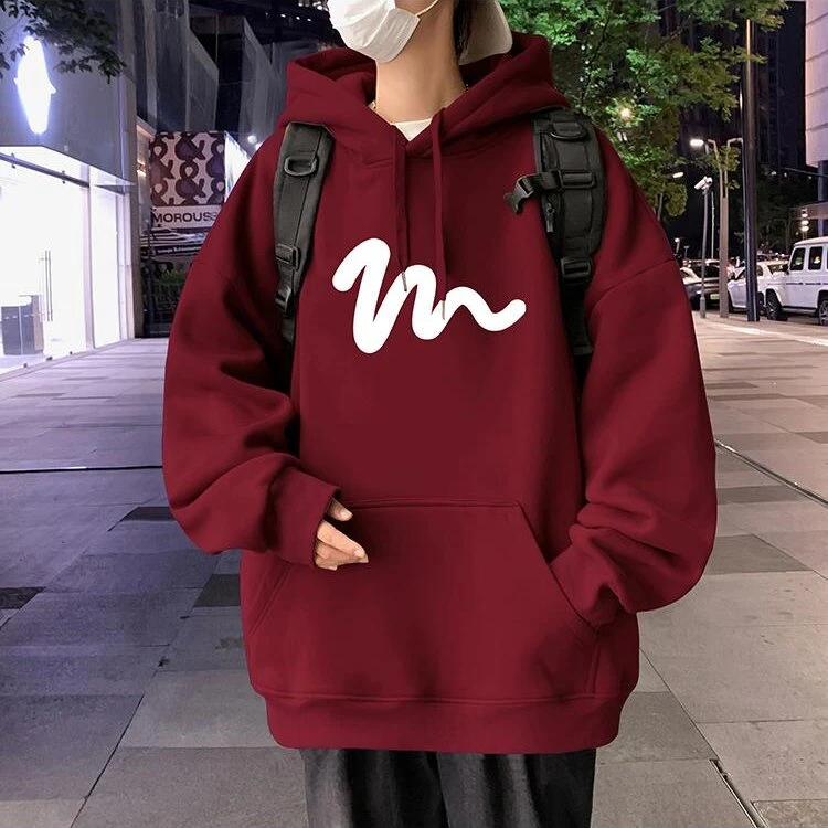 春秋简约韩版大码80-300斤情侣连帽印花卫衣青少年学生党男上衣服