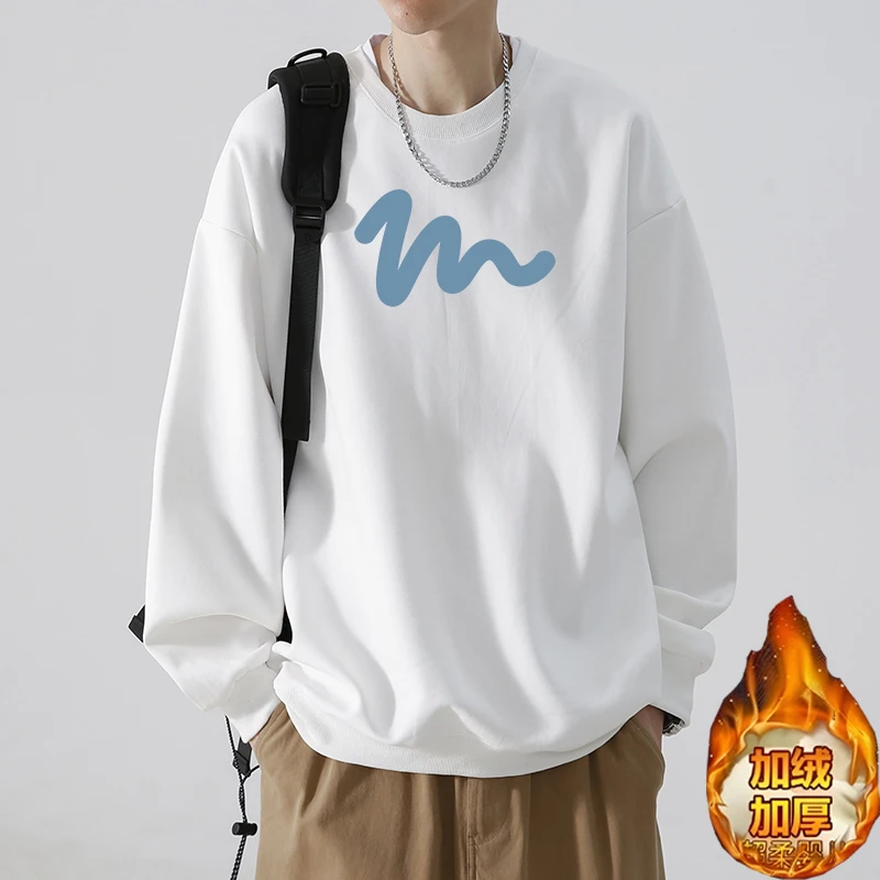 舒适百搭日常秋冬男长袖上衣宽松大码重磅加绒保暖圆领青少年卫衣