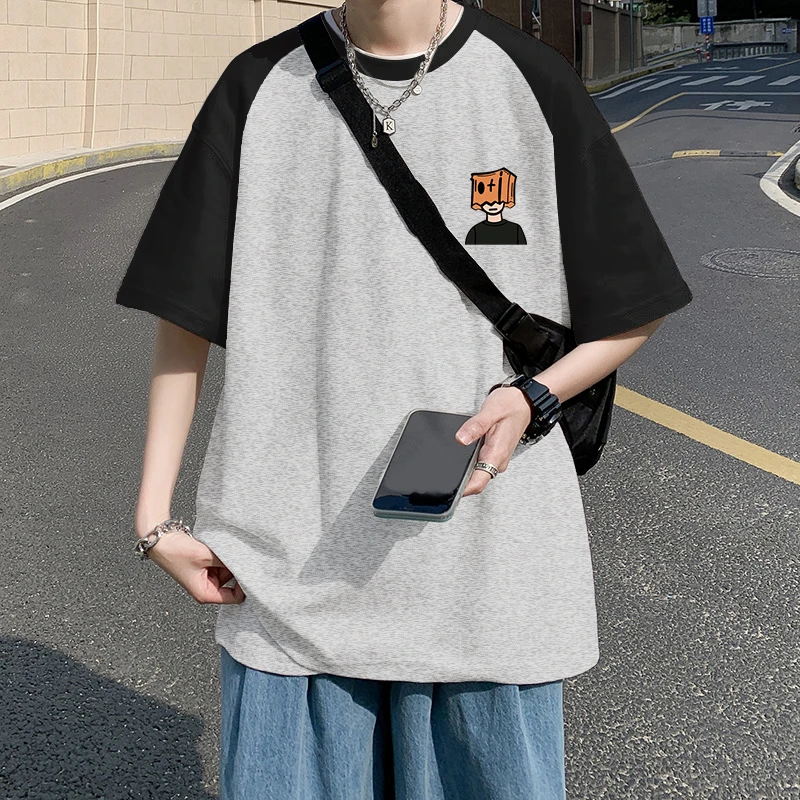 港版创意日系设计活力青春时尚少年感个性休闲大码200斤纯棉短袖T