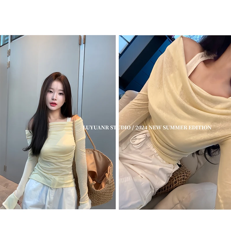 LUYUANR 【现货】随心所欲 假两件！鹅黄色长袖针织衫