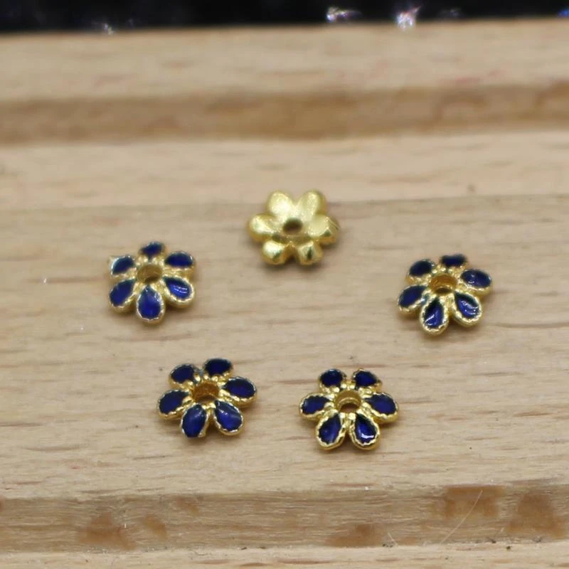 925银银制品 925银纯银烧蓝珐琅掐丝花托花帽隔片手链diy配件
