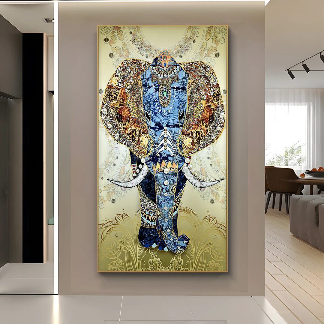 【高端装饰画-映城】吉象玄关晶瓷镶钻装饰画轻奢落地大象100200
