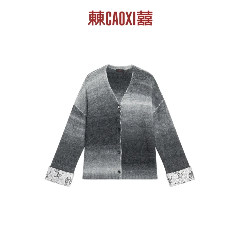 CAOXI 24秋冬新款V领渐变图腾毛衣