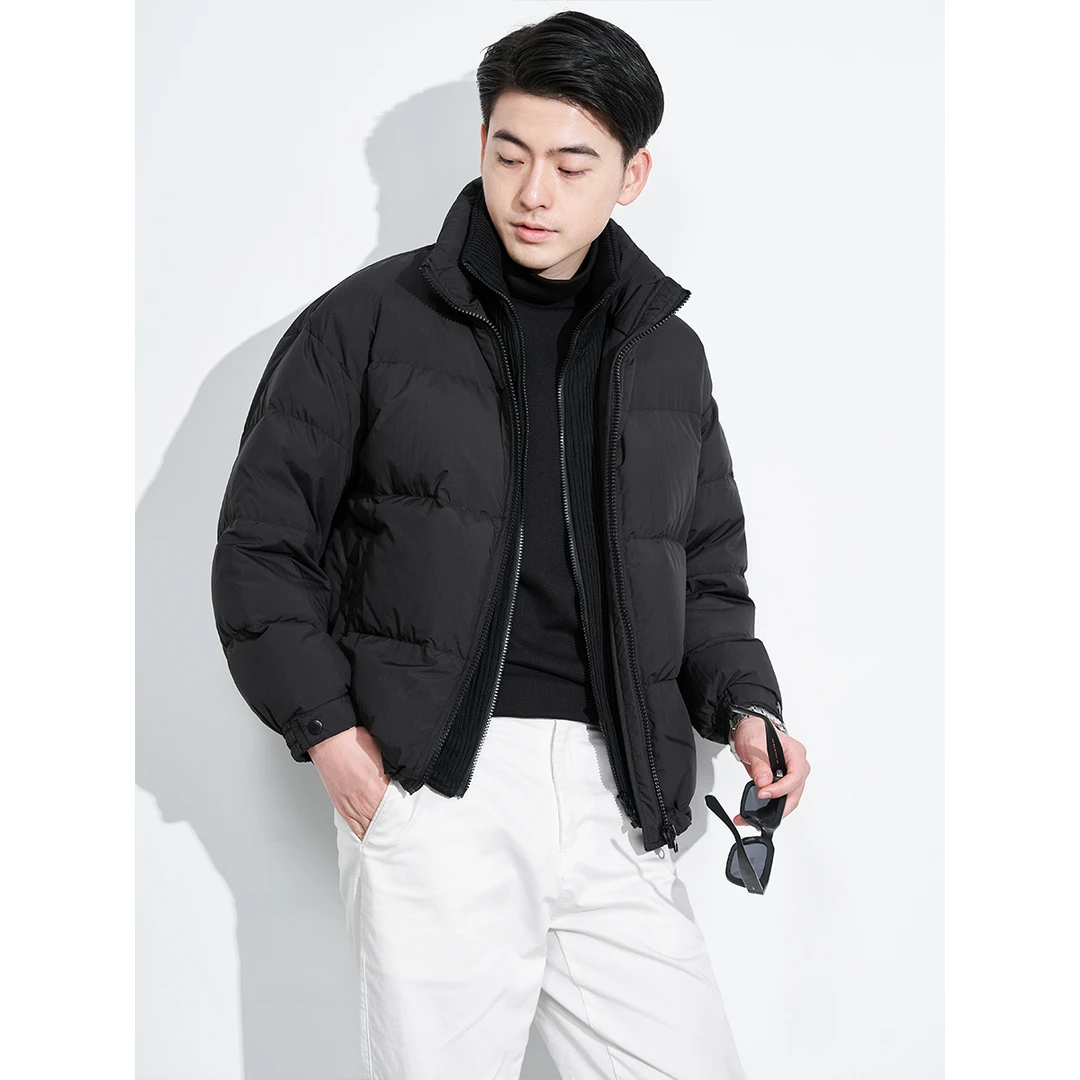 冬季加厚休闲外套男冬季羽绒服针织拼接短款纯色青年时尚潮男 067