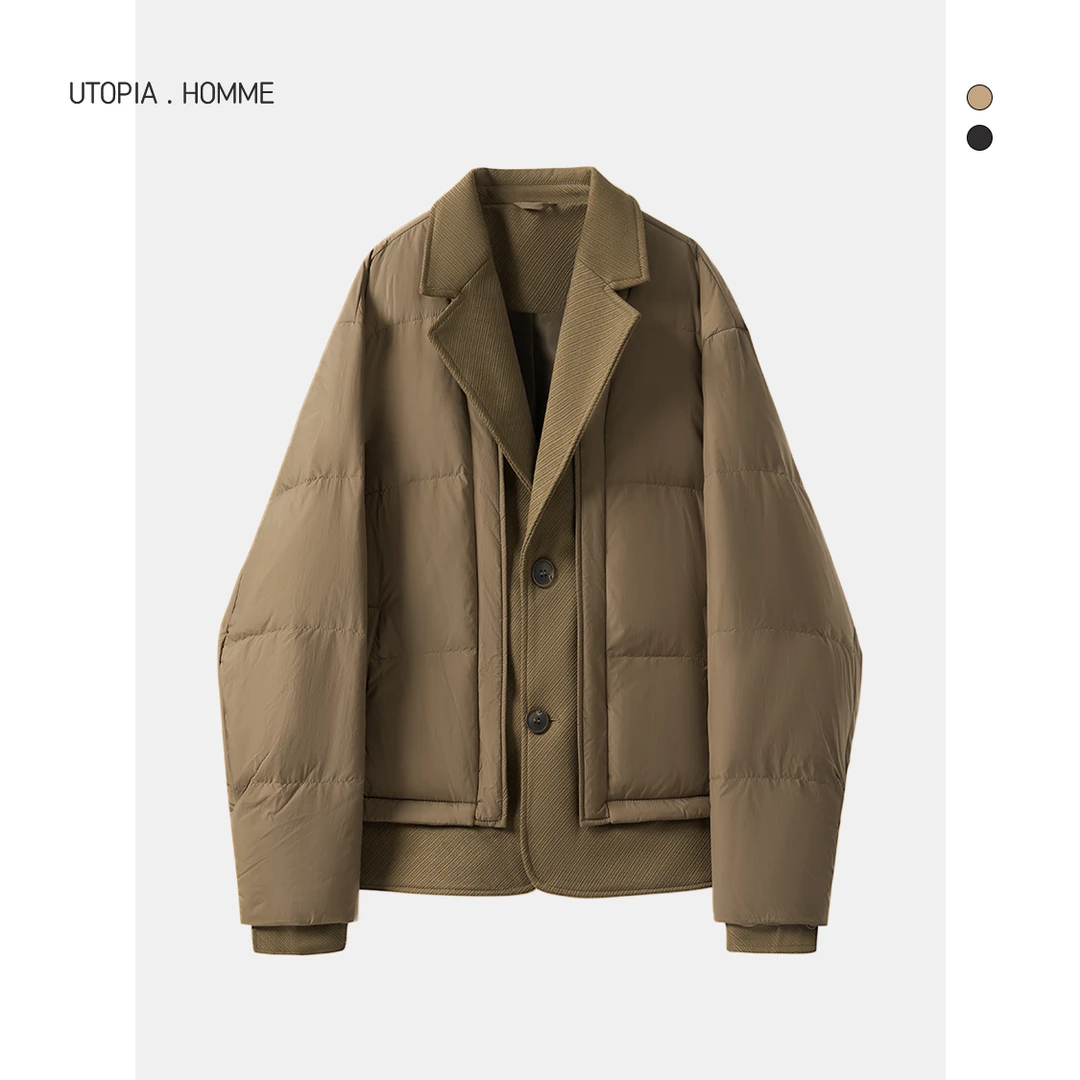 美拉德西装领羽绒服男士短款简约冬季厚款宽松保暖休闲外套7211