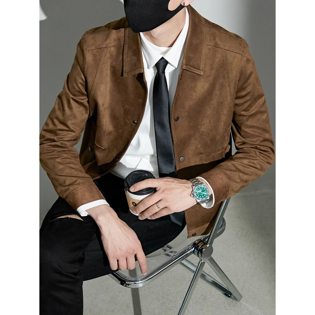 男士夹克高级质感轻奢高品质舒适弹力秋季男士翻领休闲外套 23188