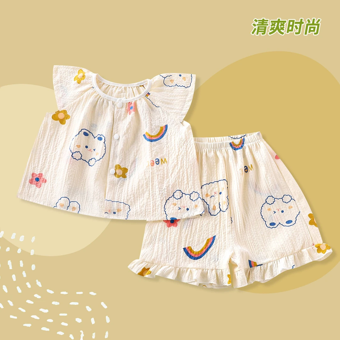 【夏季新款】女童睡衣薄款短袖套装夏天清爽小飞袖裙裤科学家居服