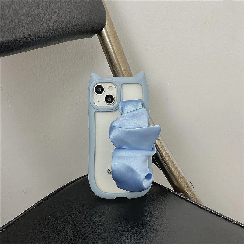 ins蓝色猫耳朵腕带适用苹果14promax手机壳iPhone15/12/13小众11