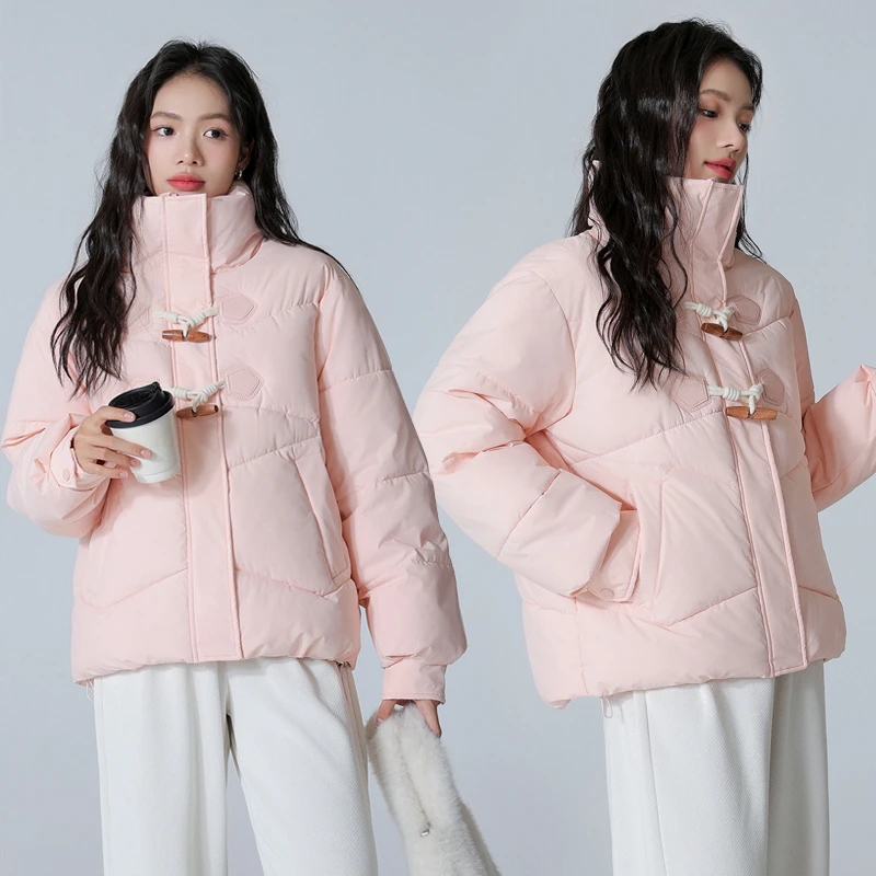 牛角扣短款棉服女冬季小个子日系棉袄时尚立领棉服加厚保暖外套潮