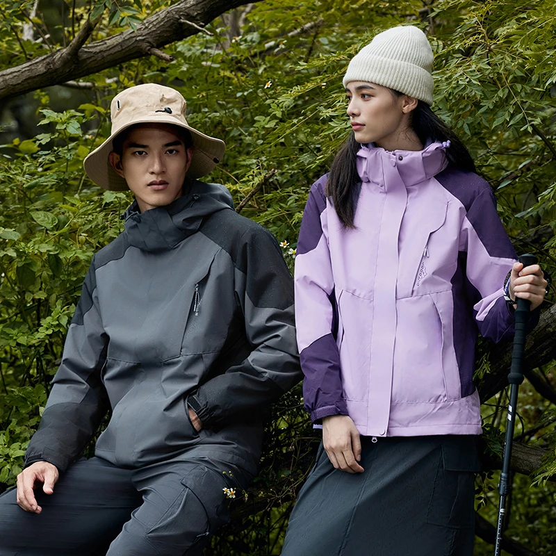 冲锋衣女秋冬户外情侣款三合一可拆卸外套防水防风加绒登山滑雪服