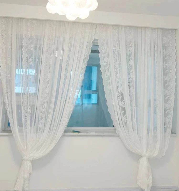 【挂钩款】飘窗卧室蕾丝透光法式纱窗帘纱帘公主帘