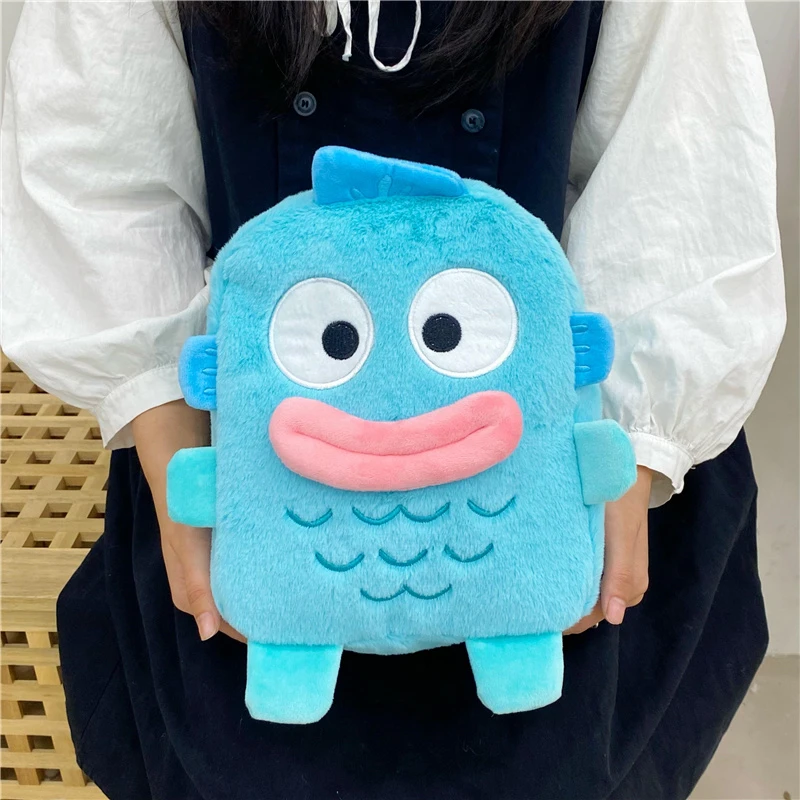 卡通搞笑人鱼怪物蓝色丑萌大嘴双肩背包日系百搭小包包大容量布包
