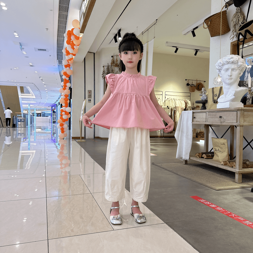 2024年新款衬衫套装上衣女童休闲夏季洋气时尚百搭外穿宽松纯色