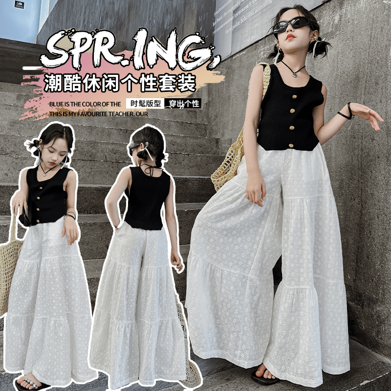 父亲节儿童节显瘦白色高腰法式长款无袖时髦套装气质休闲夏季个性