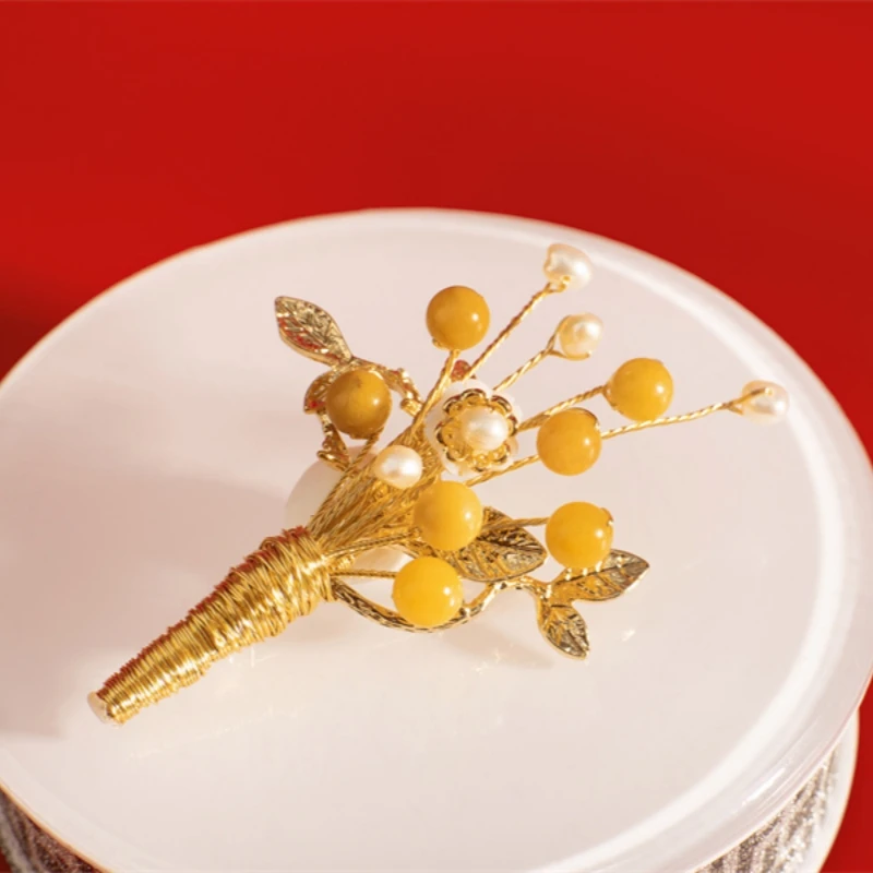禾玉尚品天然金丝玉籽料胸针HTXZ814-6
