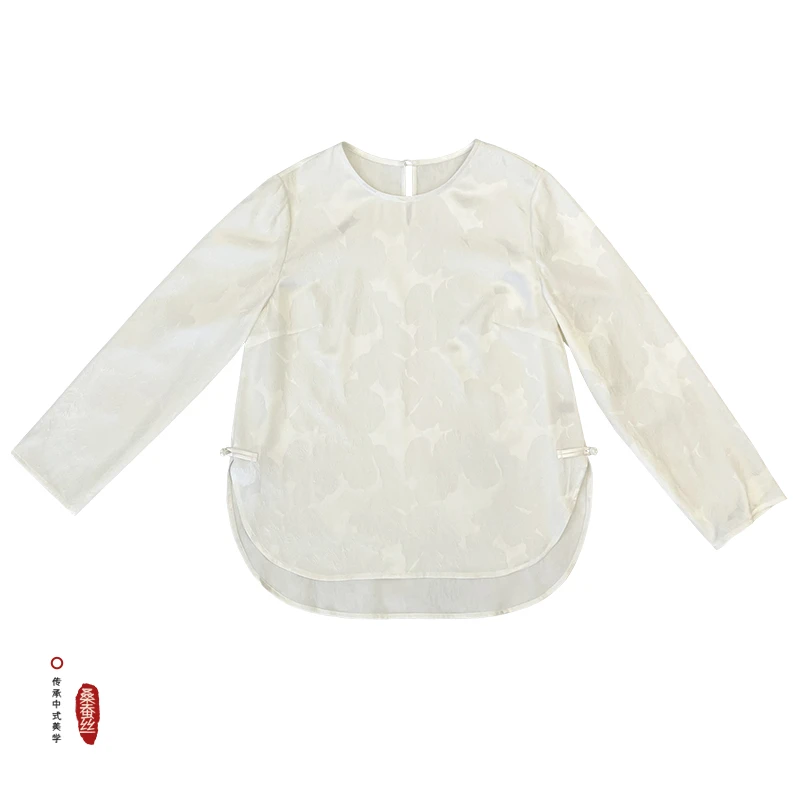 【月白墨色】黑白冠乐绉长袖上衣 提花中式设计感百搭时尚 W141