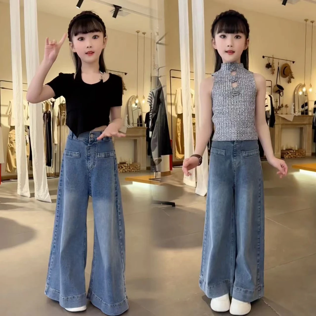 女童不规则短袖套装2024夏装新款网红大儿童装女孩夏季T恤时洋气