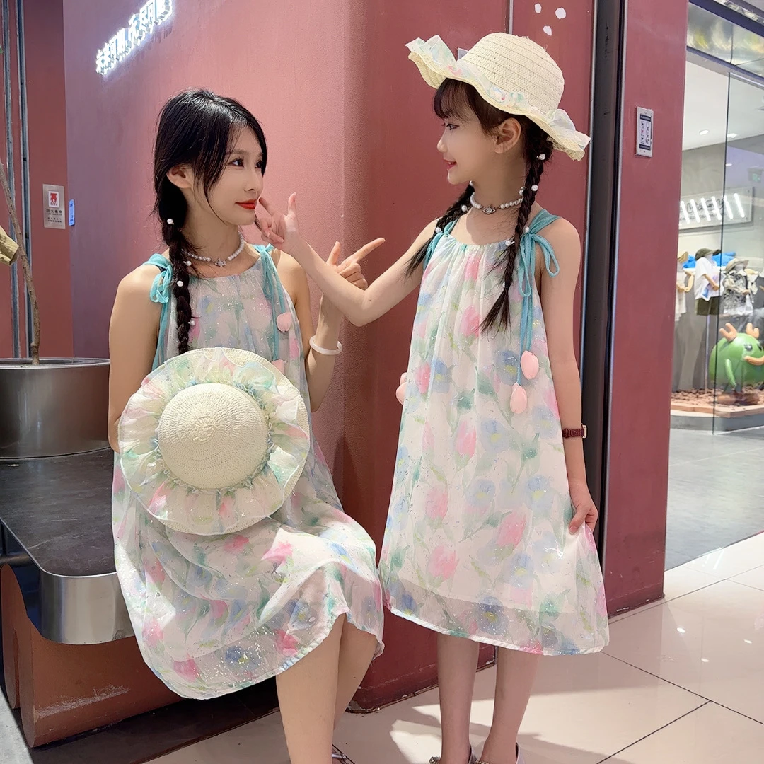 女童夏季吊带连衣裙2024夏装新款女孩儿童洋气沙滩度假风公主裙子