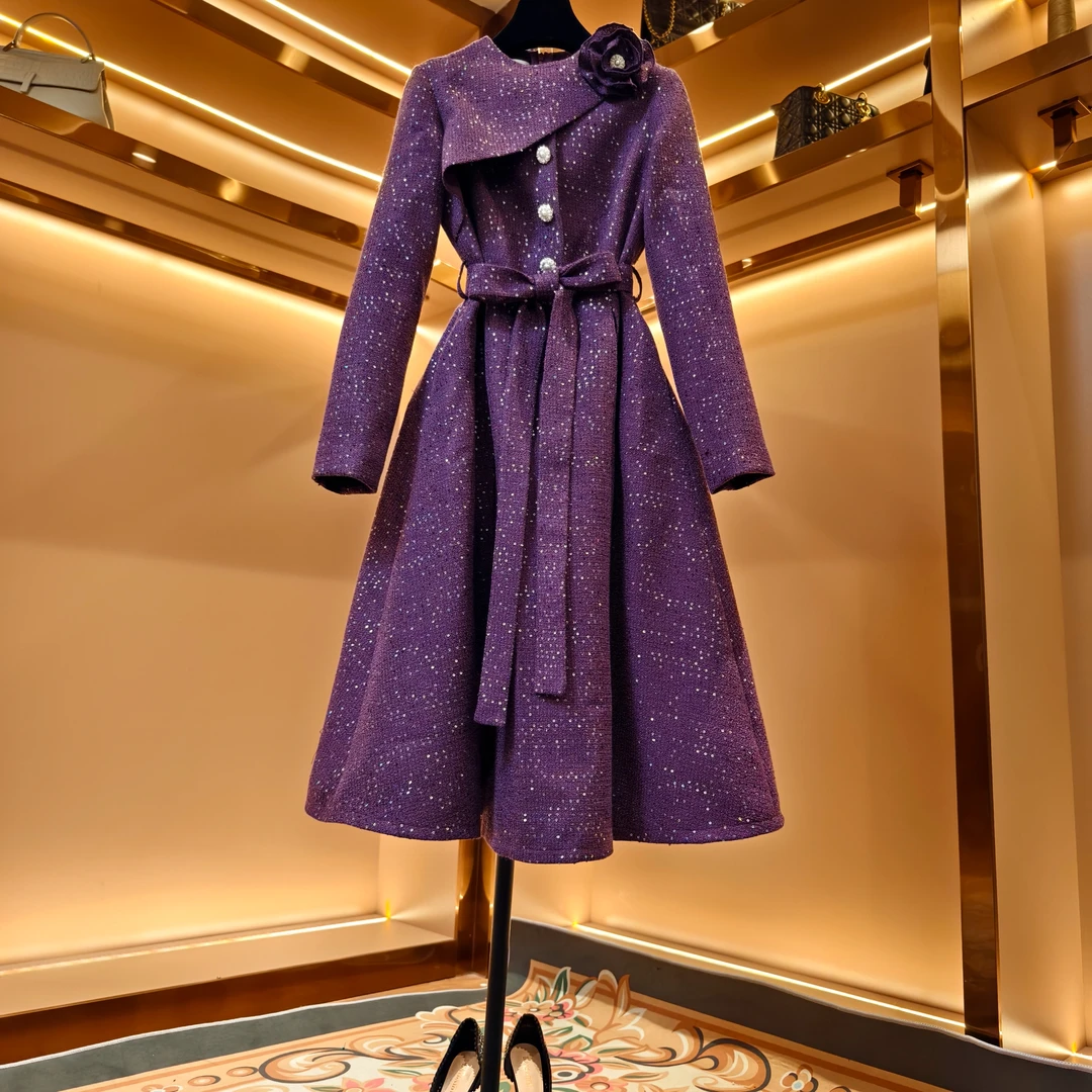 【紫提葡萄】轻奢设计师款优雅气质修身时尚收腰连衣裙85693