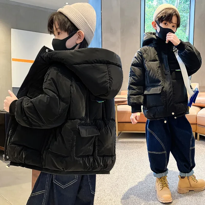 儿童男童短款连帽加厚韩版冬季冬装女童洋气大童宽松潮流中长款