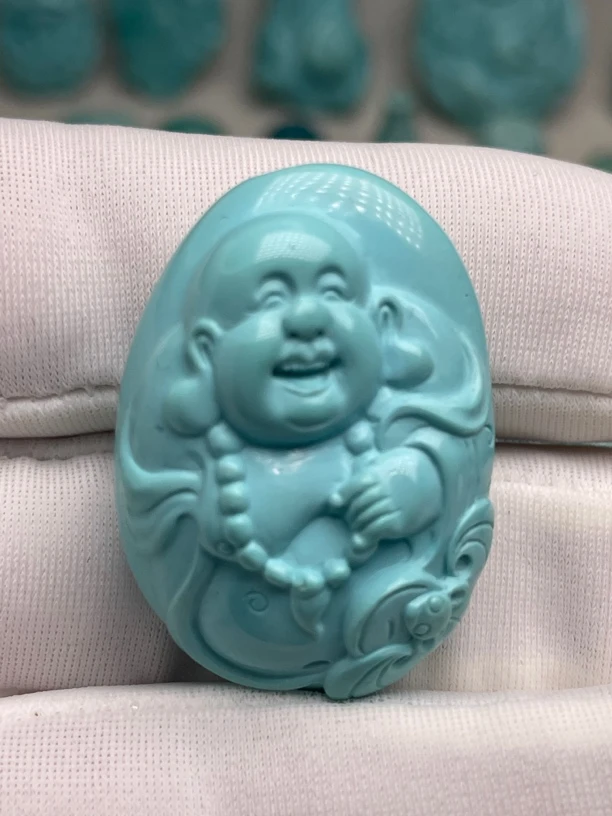 天然原矿绿松石雕刻佛做吊坠项链腰链吊坠挂件吊坠项链腰链吊坠