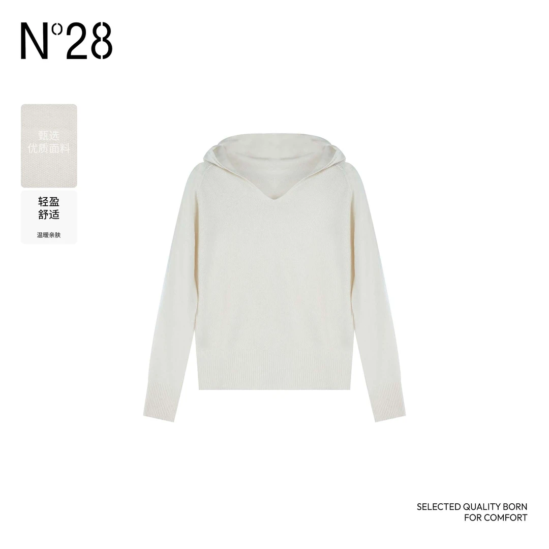 N°28女绵羊毛衫长袖带帽温暖亲肤冬季新款女装针织衫89A5B2M067