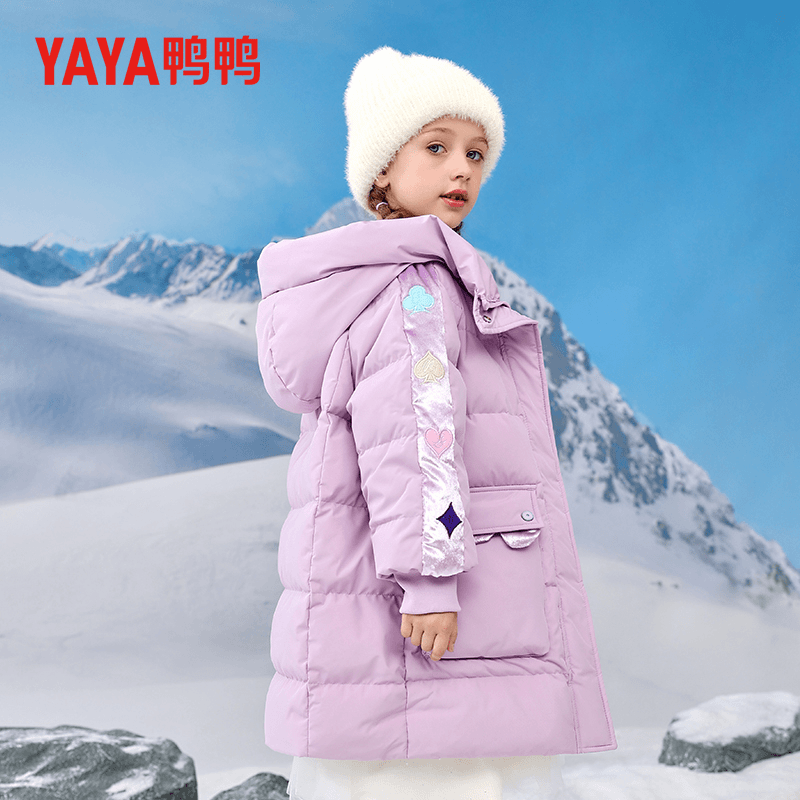 YAYA鸭鸭童装儿童羽绒服女大童连帽时尚女童面包服中长款冬季