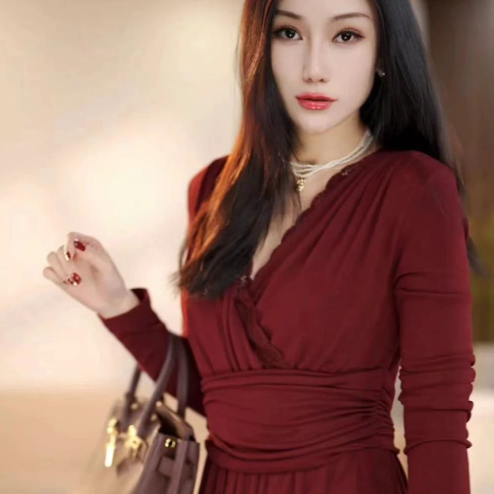 【袁小姐】缪斯之语 秋冬修身显瘦气质法式高级感收腰连衣裙-ZX746