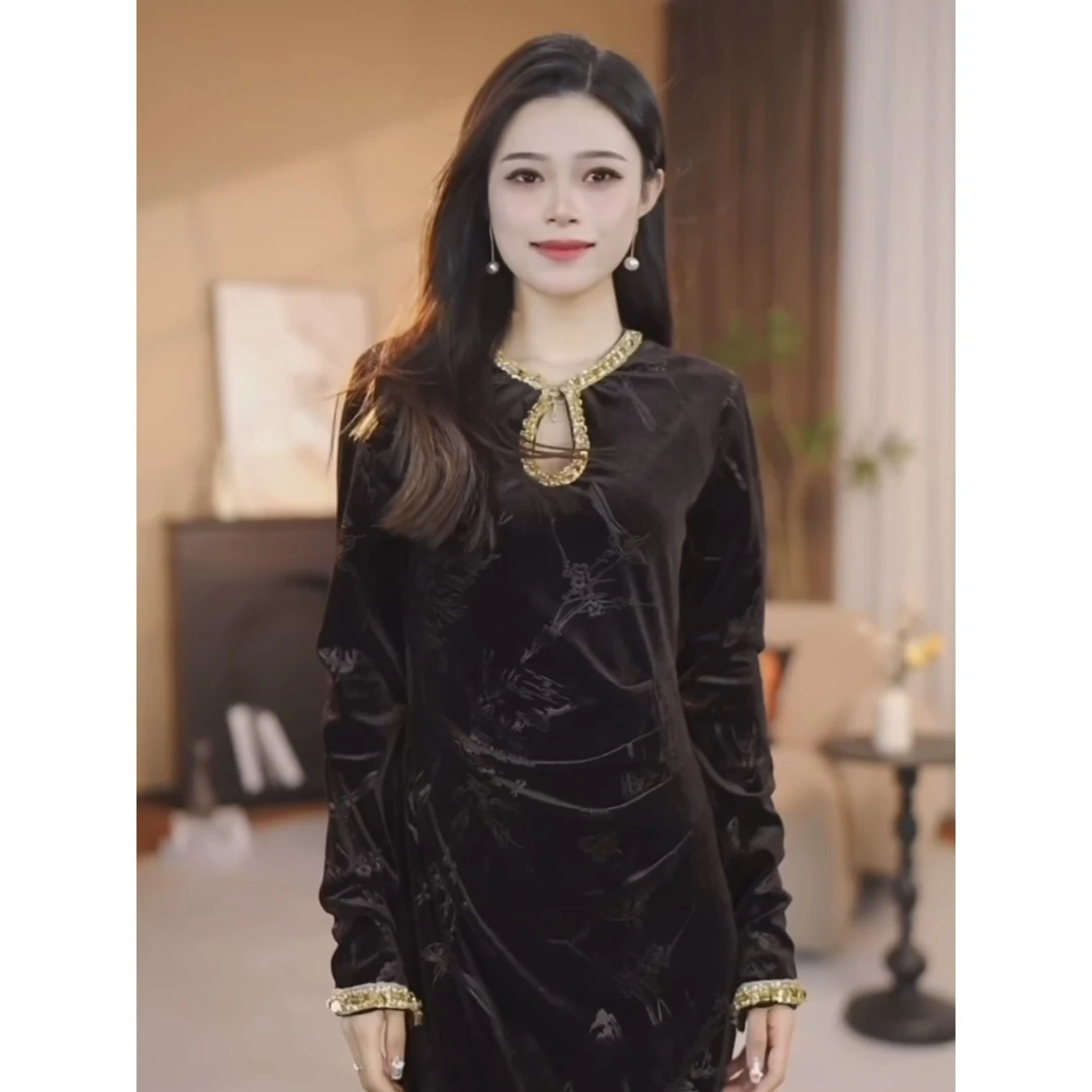 【罗曦】月光夜曲 秋上新法式气质收腰鱼尾连衣裙-YL11076