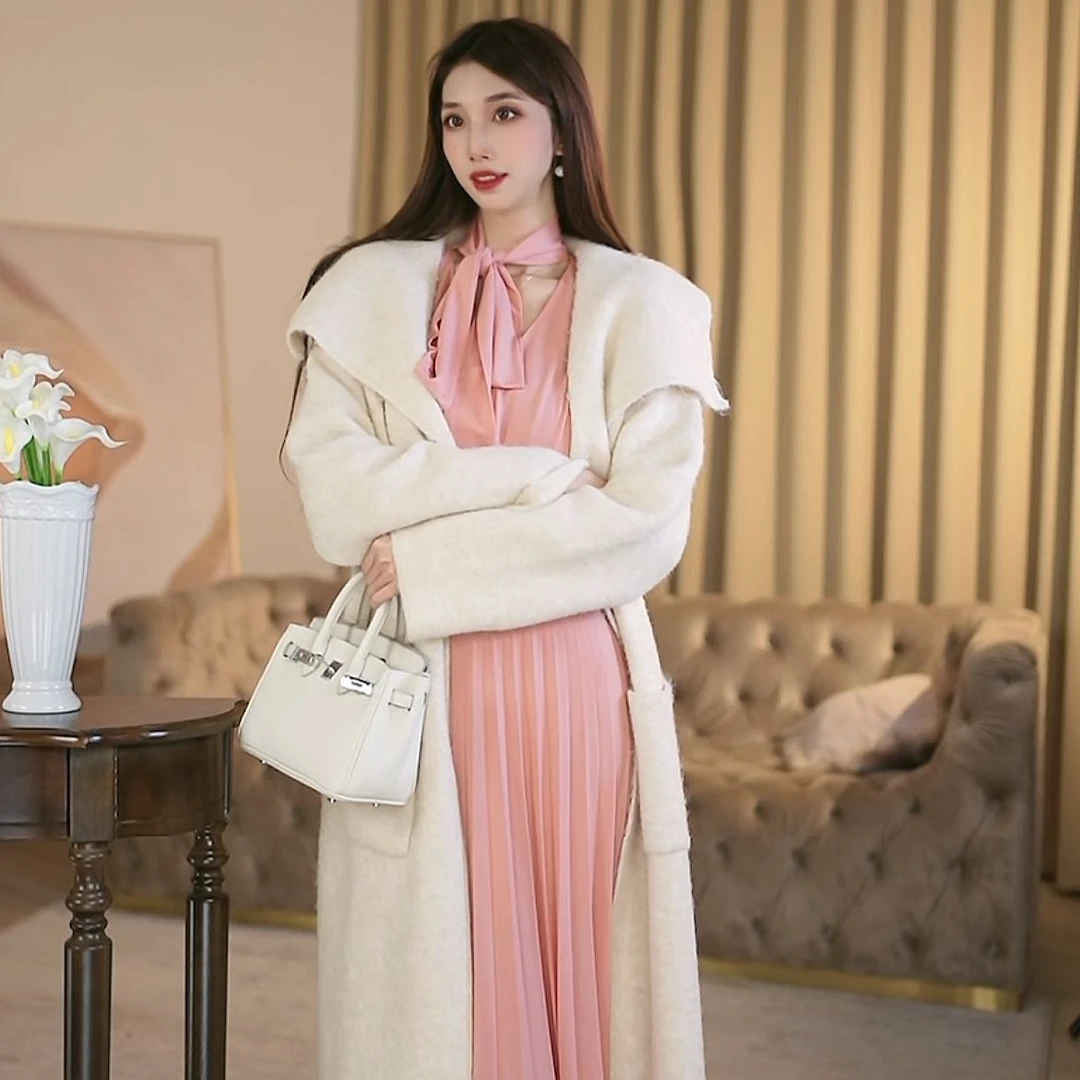 【希希】须弥吟雪 立领中长款风衣外套高级感垂感大衣-8601