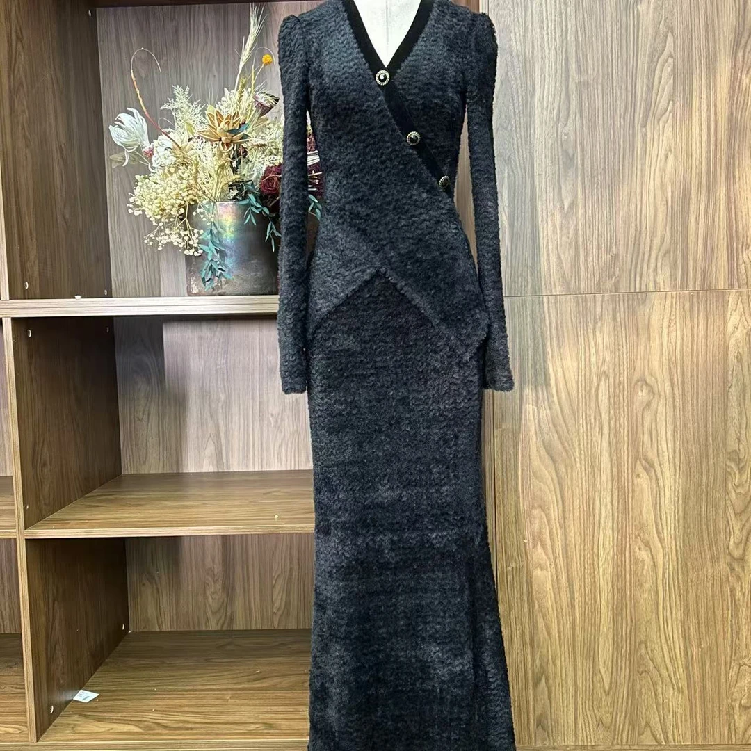 【火火】香奢夫人秋冬季新款法式气质收腰显瘦鱼尾连衣裙-YL11138