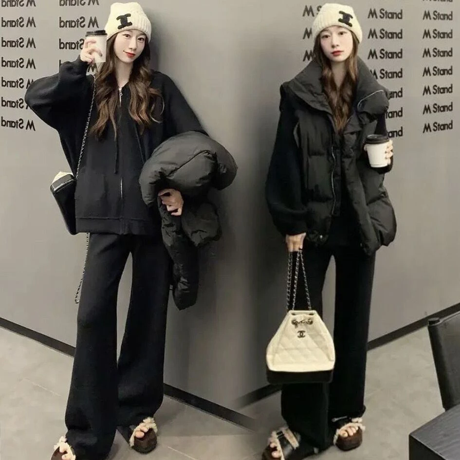 小个子显瘦加厚毛衣套装秋冬款时尚慵懒风宽松针织休闲遮肉三件套