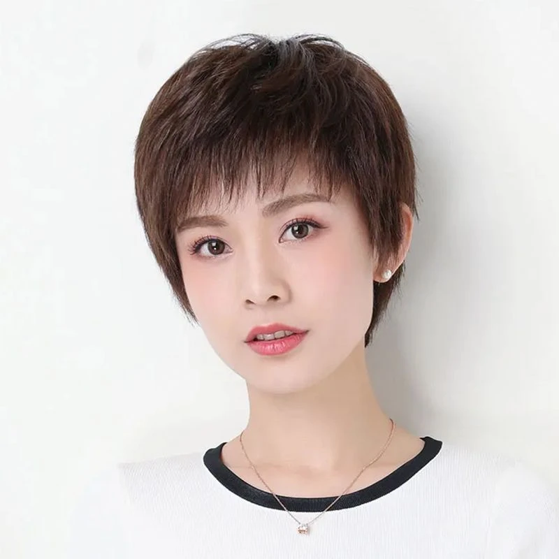 假发套女短发全真发假发头套夏季自然轻薄款妈妈修颜减龄假发工厂