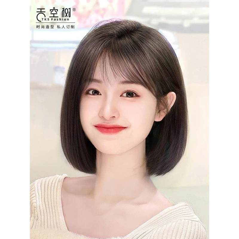 假发真发全真人发女新款短发波波头全头套式自然整顶中长发假发套