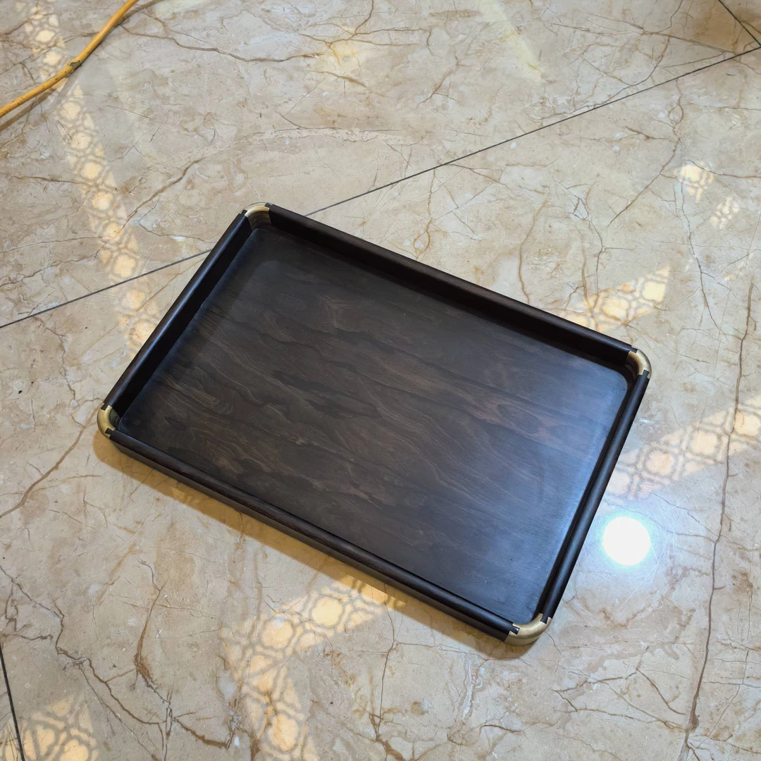 756 实木黑s木茶盘摆件