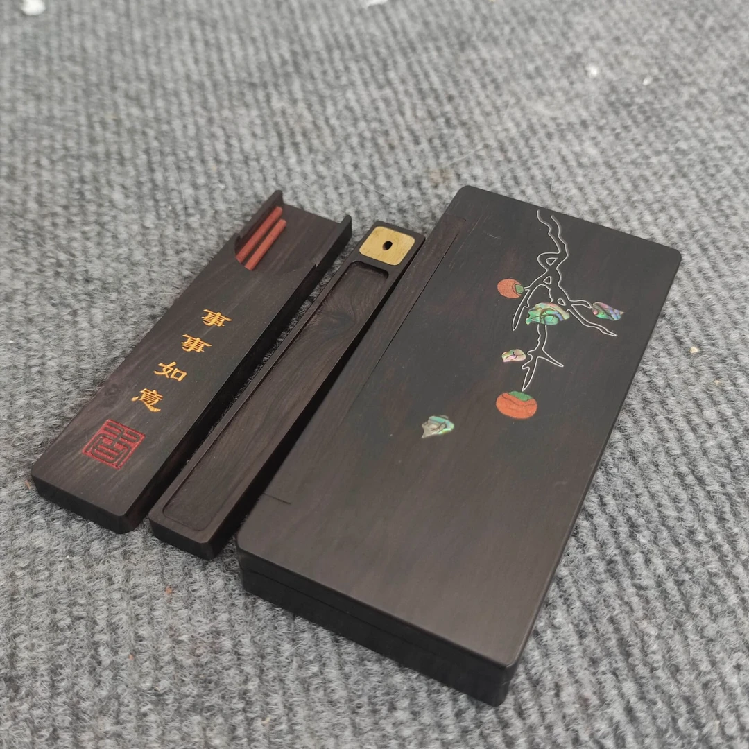 589 紫光檀整木柿柿如意旅行香盒香薰器具手把件