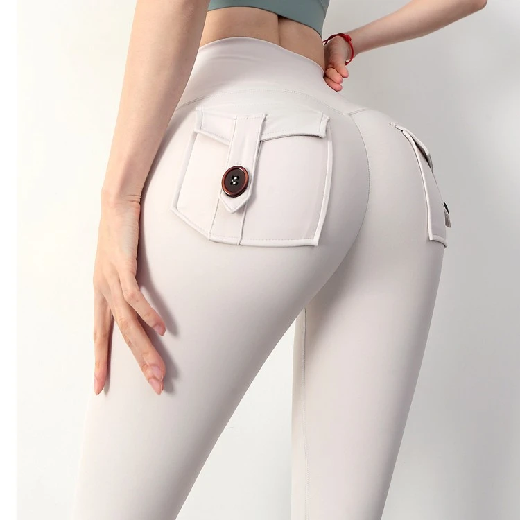 【小杨姐】430口袋工裤女提臀高腰紧身翘臀瑜伽裤健身运动9分裤