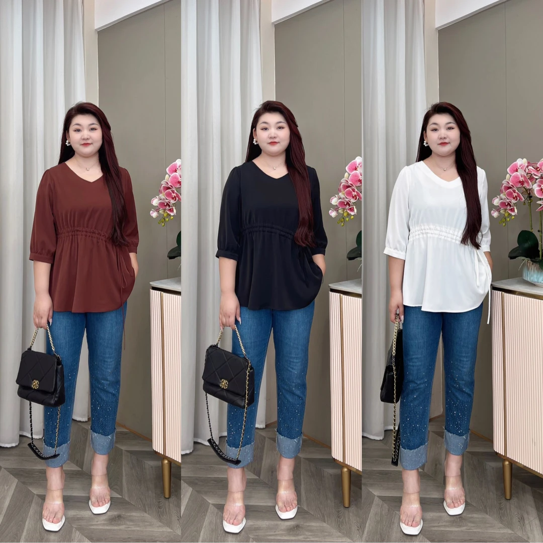 PMM81345 【现货上衣】 早秋抽绳收腰显瘦百搭时尚休闲中袖衬衣