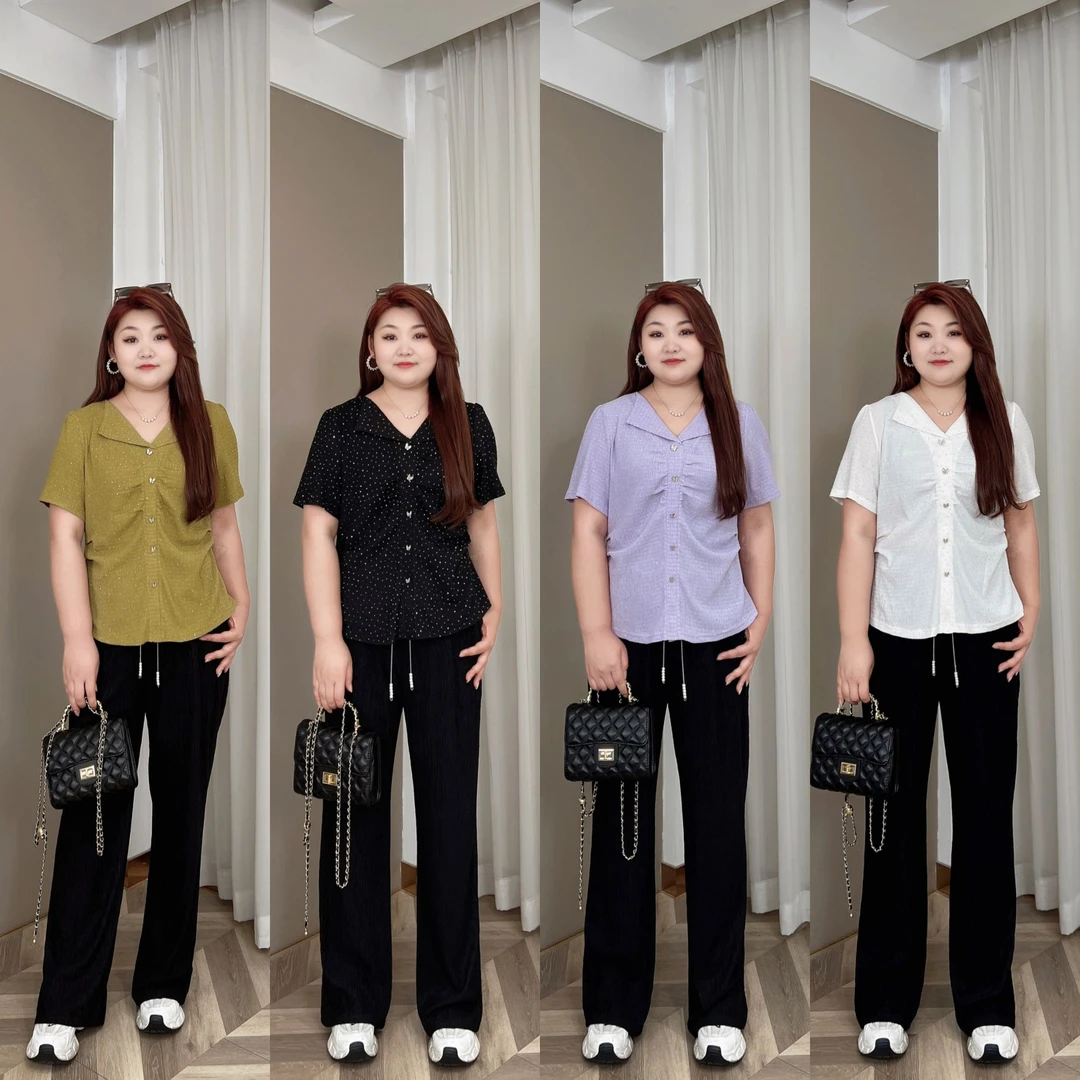 【现货仅上衣】PMM81234夏季新款显瘦通勤百搭烫钻休闲T恤