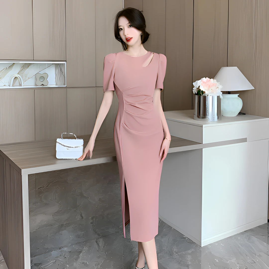 女款高级感女装轻奢高端气质开叉连衣裙2024新款爆款高贵裙子1010