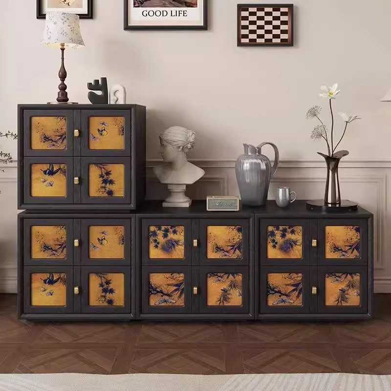 「香云纱柜」实木斗柜卧室家用储物柜靠墙卡门柜复古黑色床头柜