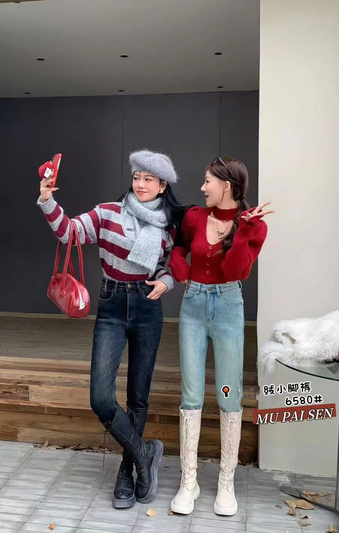 6580女款加厚绒弹力时尚休闲小脚牛仔裤