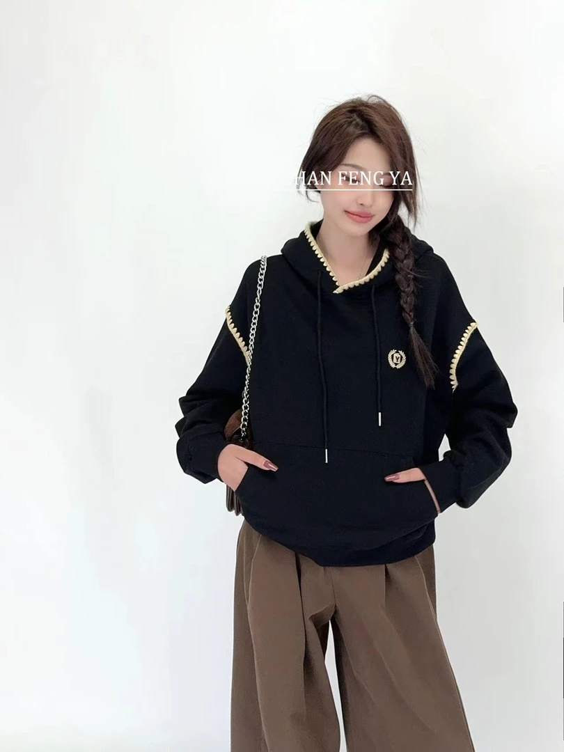 6598秋款贝壳绣字母百搭休闲帽卫衣