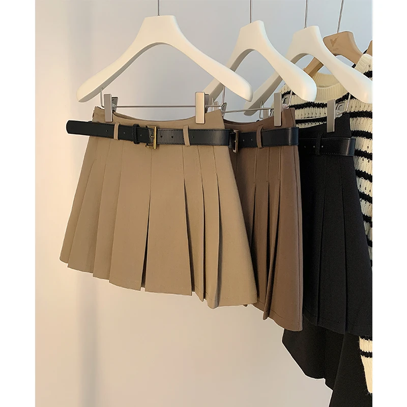 百褶裙女秋季2025气显瘦休闲半身裙高腰小个子a字包臀咖色半身裙