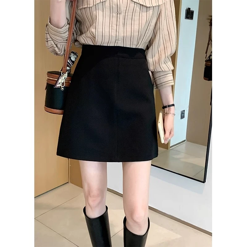 气质高腰女秋季黑色短裙2025a字显瘦包臀西装职业百搭半身新裙子