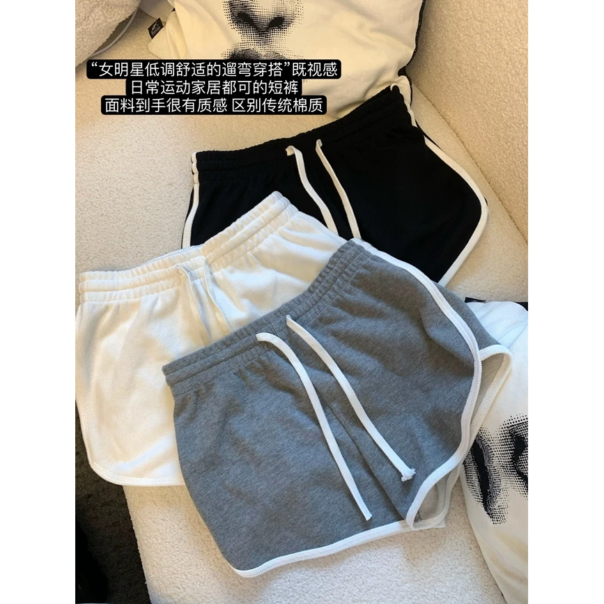 灰色高腰运动短裤女夏薄款外穿显瘦百搭时尚休闲裤松紧带热裤ins