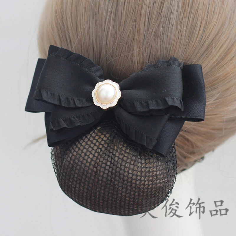 新款职业发网酒店服务员发夹护士头花上班盘发网兜蝴蝶结发卡发饰